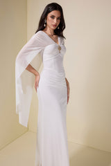 Mesh Cape Sleeve Metal Decorations Maxi Dress