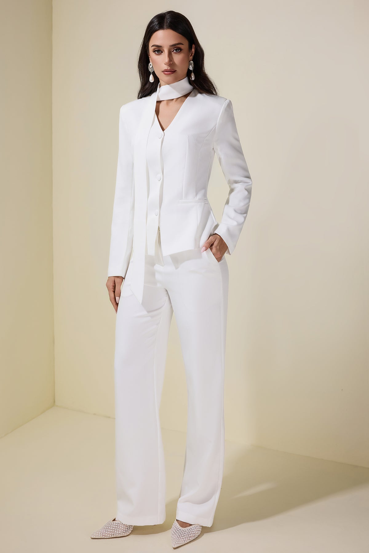 Solid Button Blazer & Pants Set