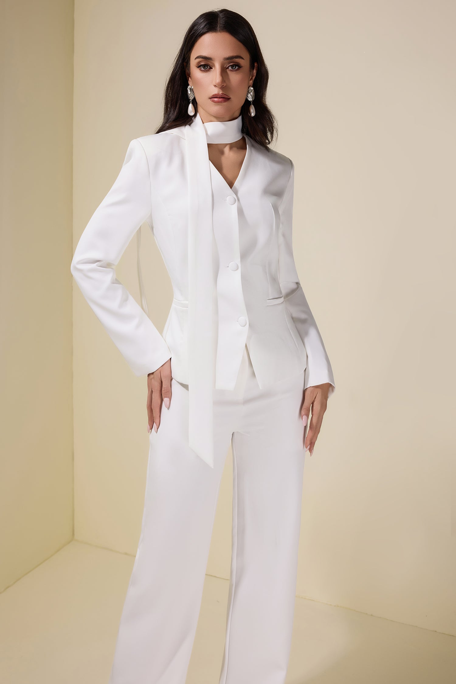 Solid Button Blazer & Pants Set