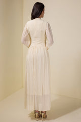 Chiffon Pleated Beaded Maxi Dress