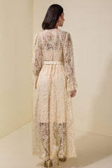 Lace Splicing Chiffon Midi Dress With Belt
