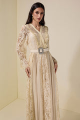 Lace Splicing Chiffon Midi Dress With Belt