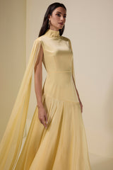 Chiffon Cape Sleeve Stand Collar Maxi Dress