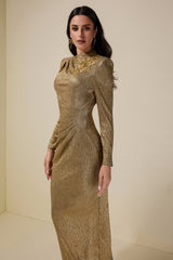 Luxury Rhinestone Long Sleeve Midi Dress