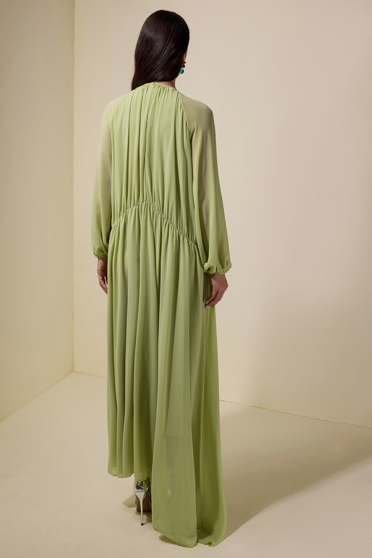 3D Flower Chiffon Raglan Sleeve Maxi Dress