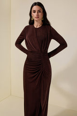 Jersey Gathering Long Sleeve Maxi Dress