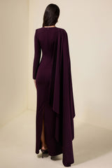 Solid One Sleeve Cape Sleeve Maxi Dress