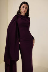 Solid One Sleeve Cape Sleeve Maxi Dress