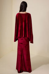Velvet Cape Sleeve Top & Maxi Skirt Set