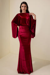 Velvet Cape Sleeve Top & Maxi Skirt Set