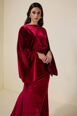 Velvet Cape Sleeve Top & Maxi Skirt Set