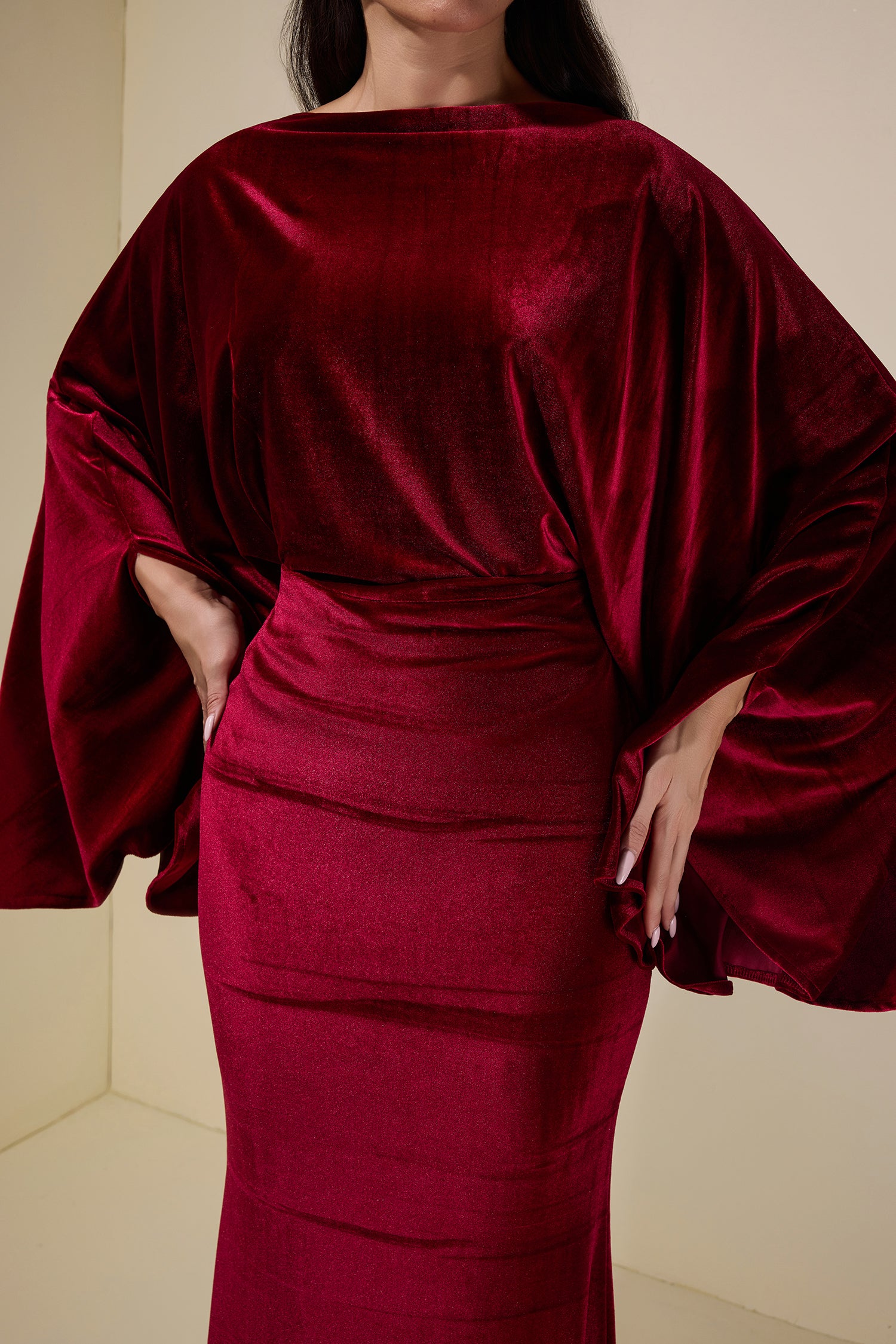 Velvet Cape Sleeve Top & Maxi Skirt Set