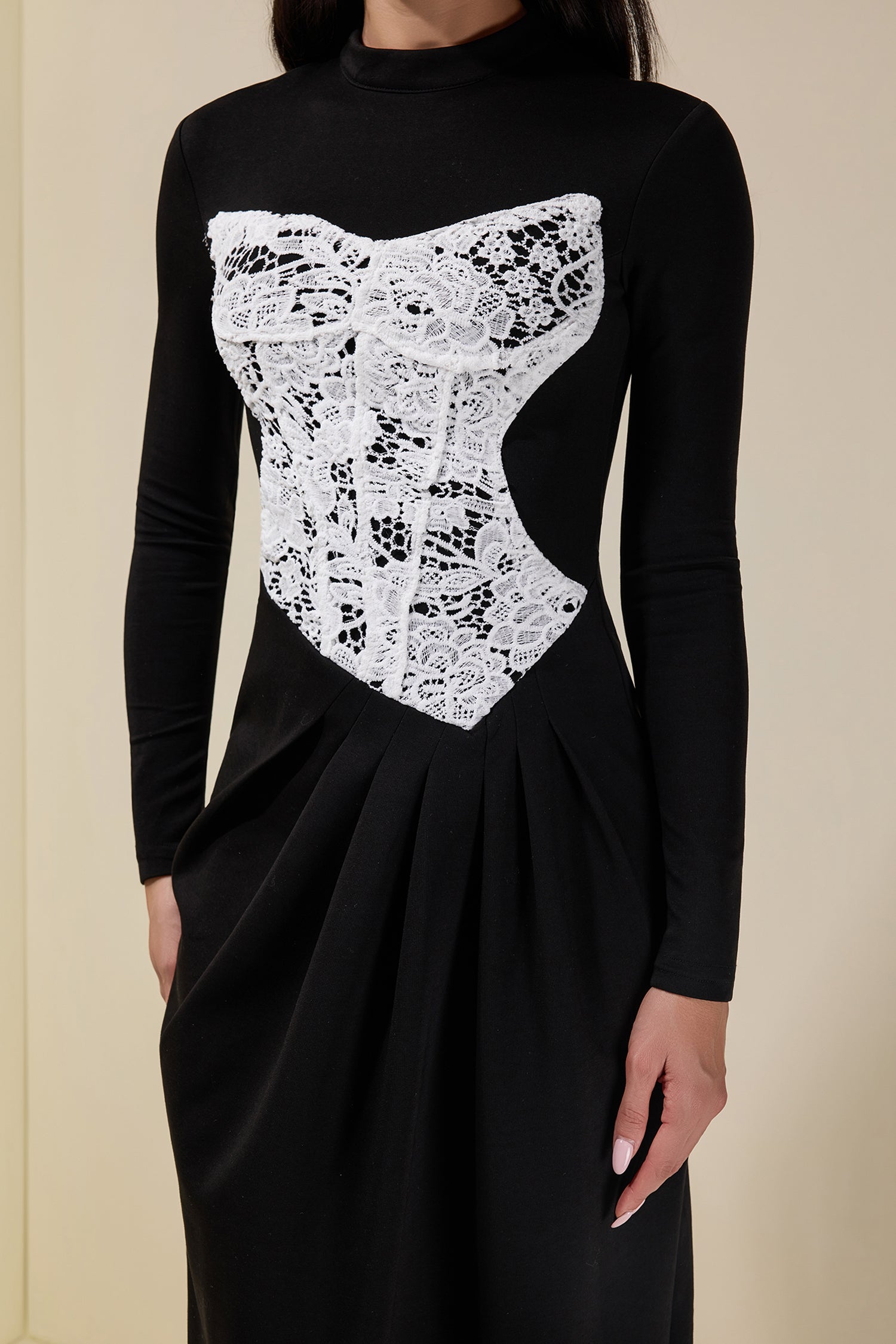 Lace Splicing Long Sleeve Maxi Dress