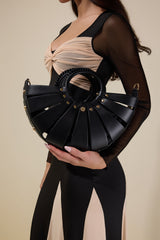 PU Semi-Circular Metal Decorations Woven Bag