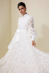 Lace Puff Sleeve Maxi Dress With Belt