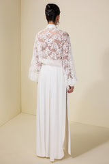 Lace Tie-Up Top & Loose Pants Set With Belt