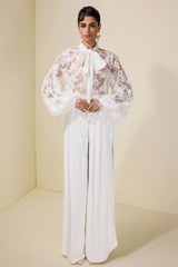 Lace Tie-Up Top & Loose Pants Set With Belt