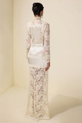 Lace Splicing Satin High Neck Maxi Dress