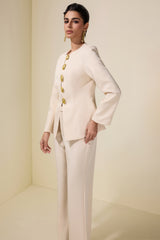 Metal Button Long Sleeve Top & Pants Set