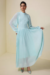 Chiffon Pleated Beaded Maxi Dress