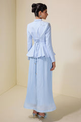 Embroidered Stand Collar Top & Pleated Midi Skirt Set