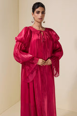 Satin Tie-Up Lantern Sleeve Maxi Dress