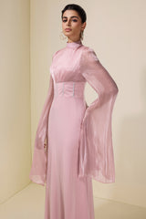 Satin Splicing Organza Cape Sleeve Maxi Dress