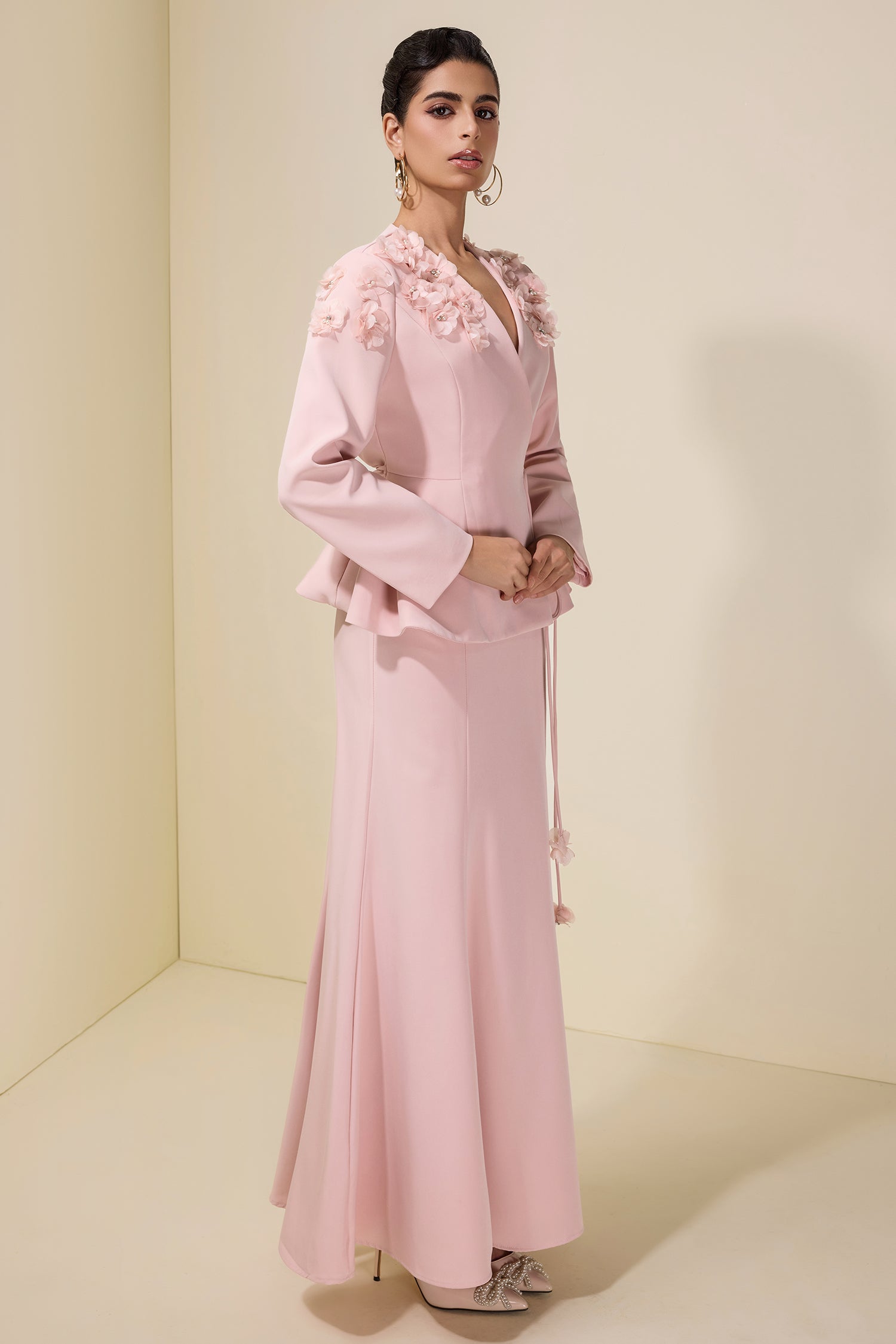 3D Flower Lace-Up Top & Maxi Skirt Set