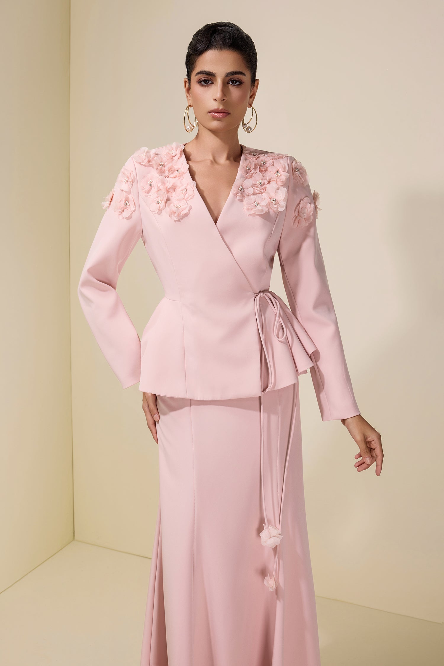 3D Flower Lace-Up Top & Maxi Skirt Set