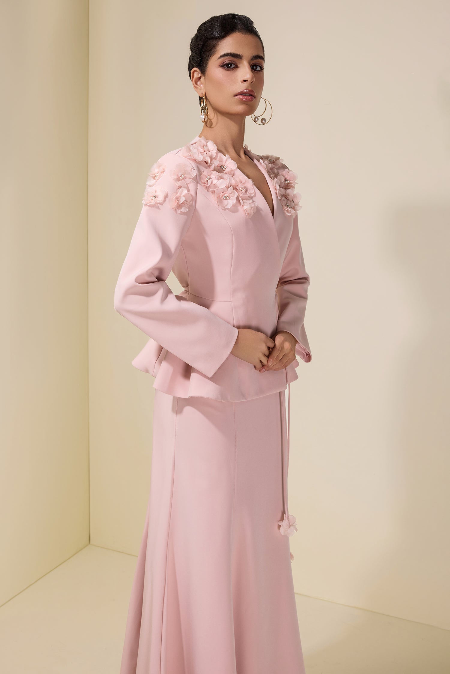 3D Flower Lace-Up Top & Maxi Skirt Set