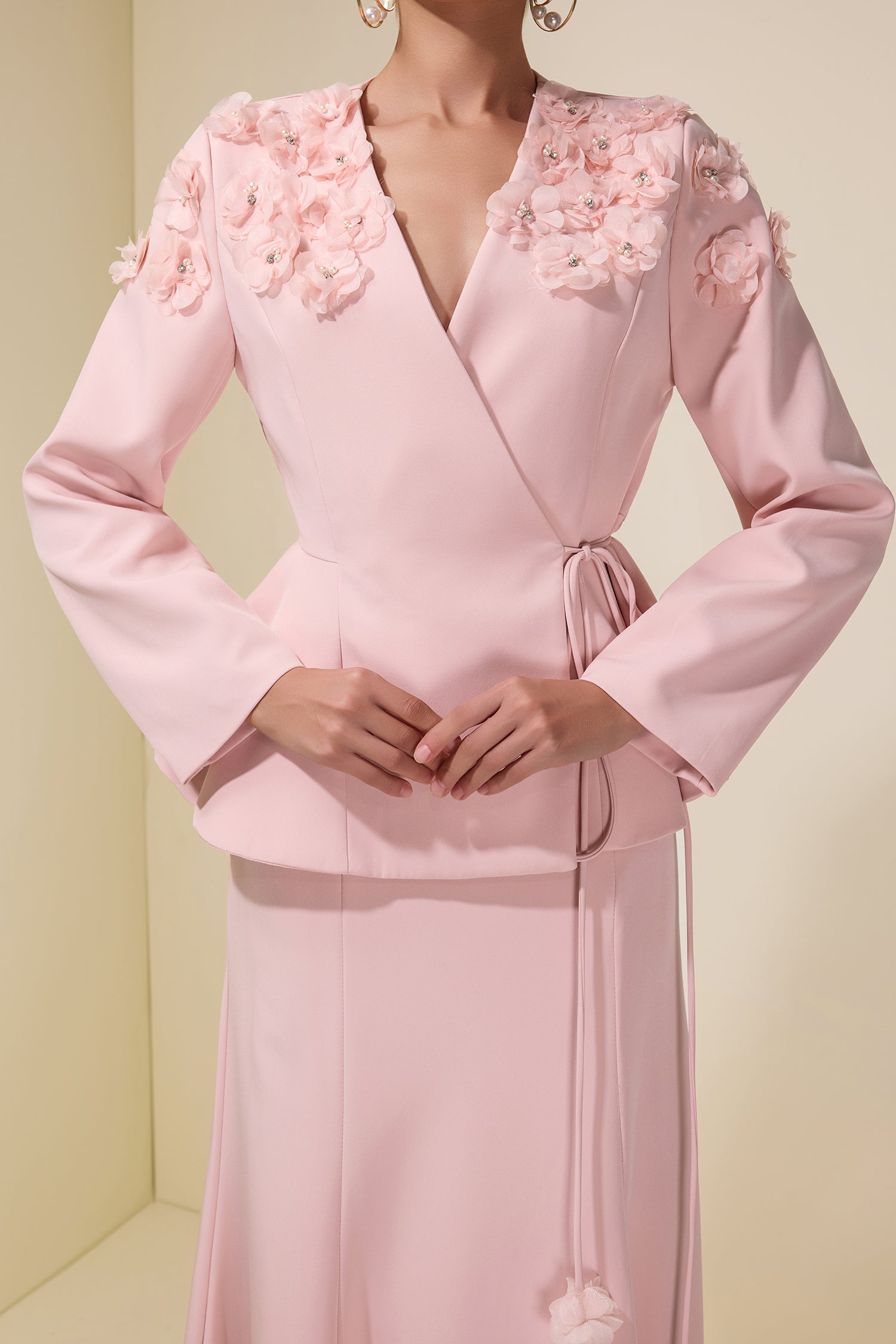 3D Flower Lace-Up Top & Maxi Skirt Set