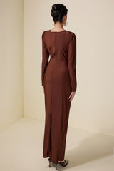 Rhinestone Draped Long Sleeve Maxi Dress