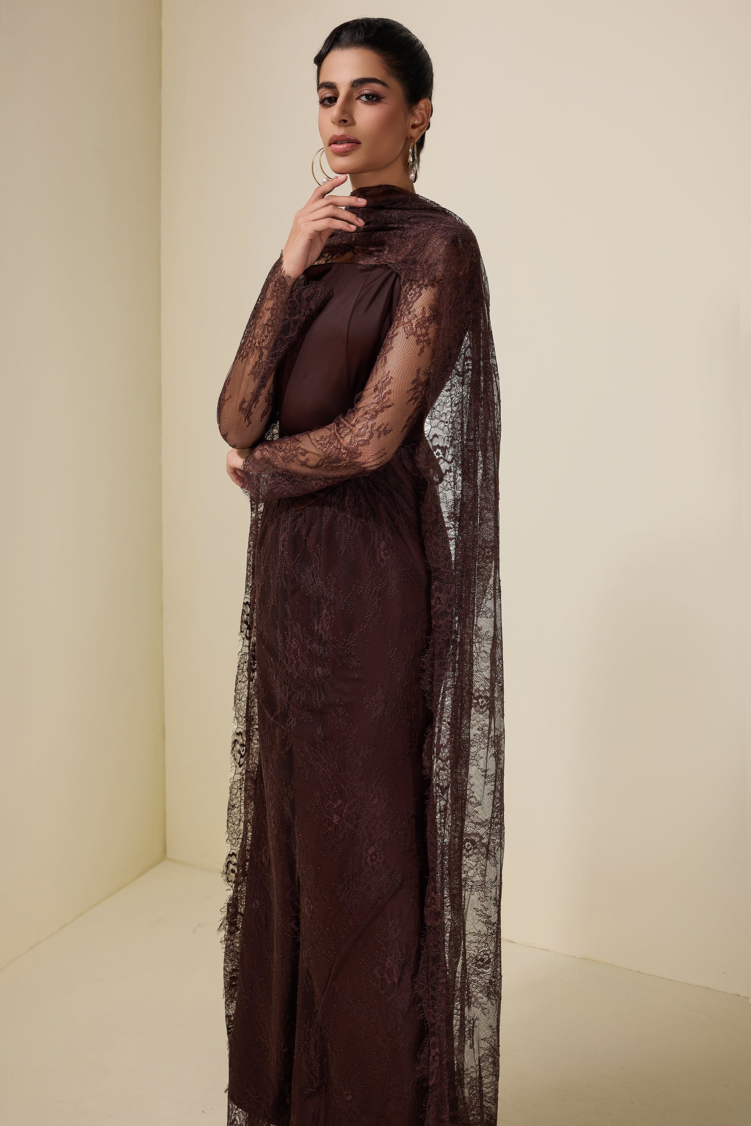 Lace Splicing Satin Tie-Up Maxi Dress