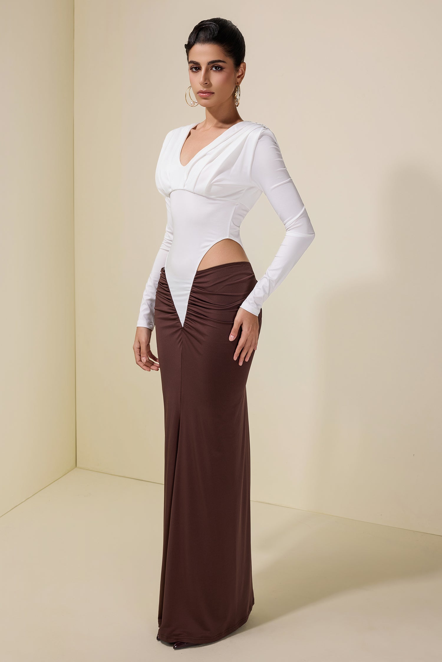 Jersey Contrast Color Cut-Out Maxi Dress