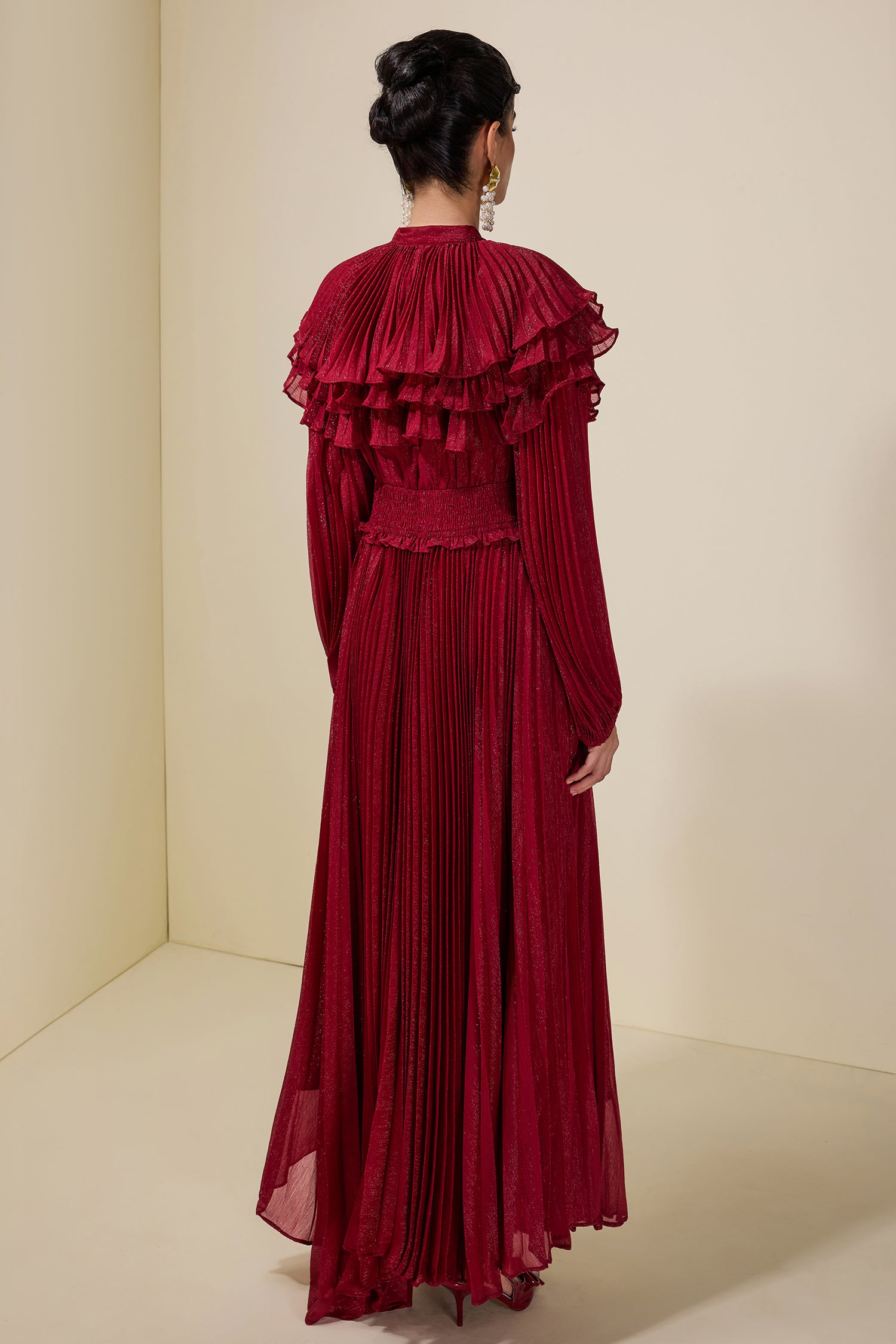 Luxury Pleated Ruffle Maxi Dress