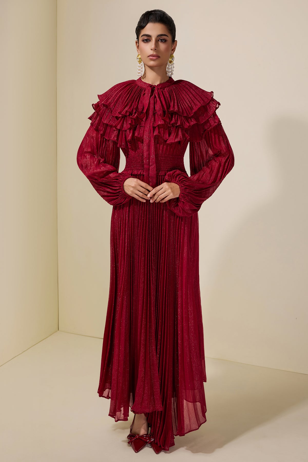 Luxury Pleated Ruffle Maxi Dress