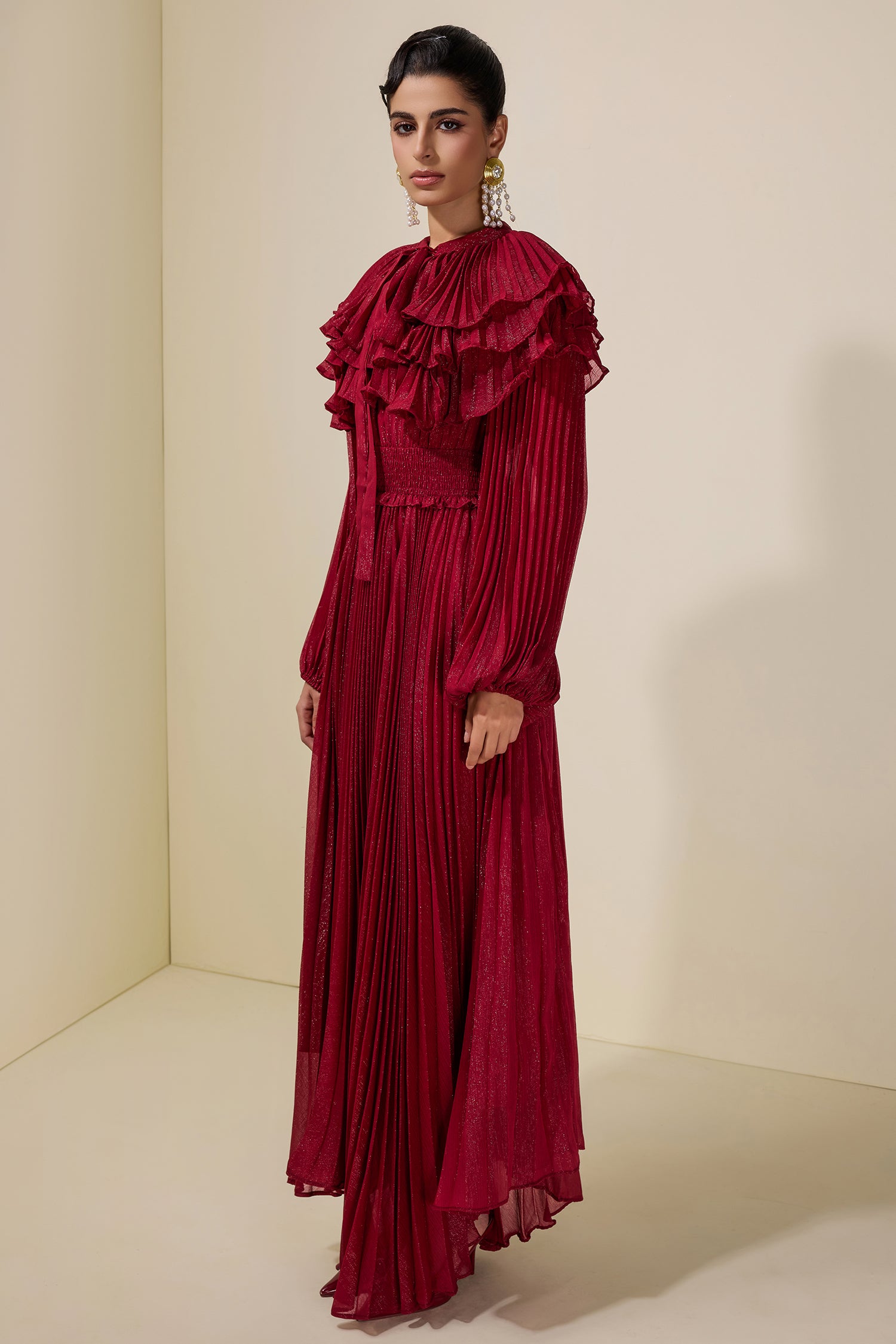 Luxury Pleated Ruffle Maxi Dress
