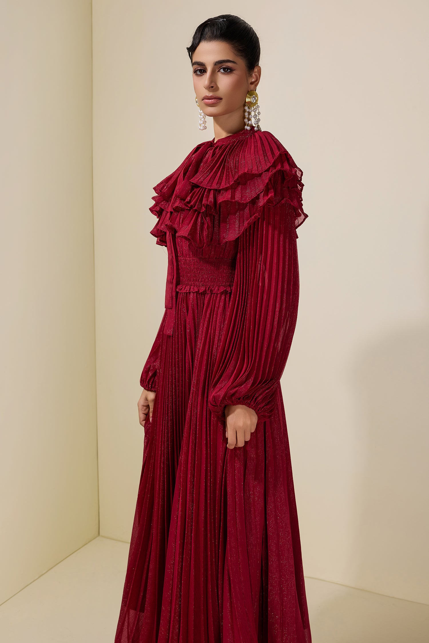 Luxury Pleated Ruffle Maxi Dress