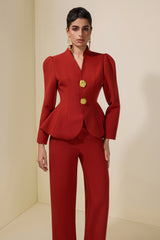 Solid Metal Button Blazer & Pants Set