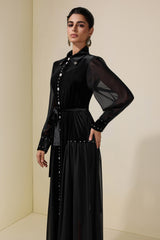 Velvet Chiffon Rhinestone Rivets Maxi Dress