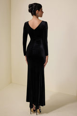 Velvet V-Neck Rhinestone Midi Dress