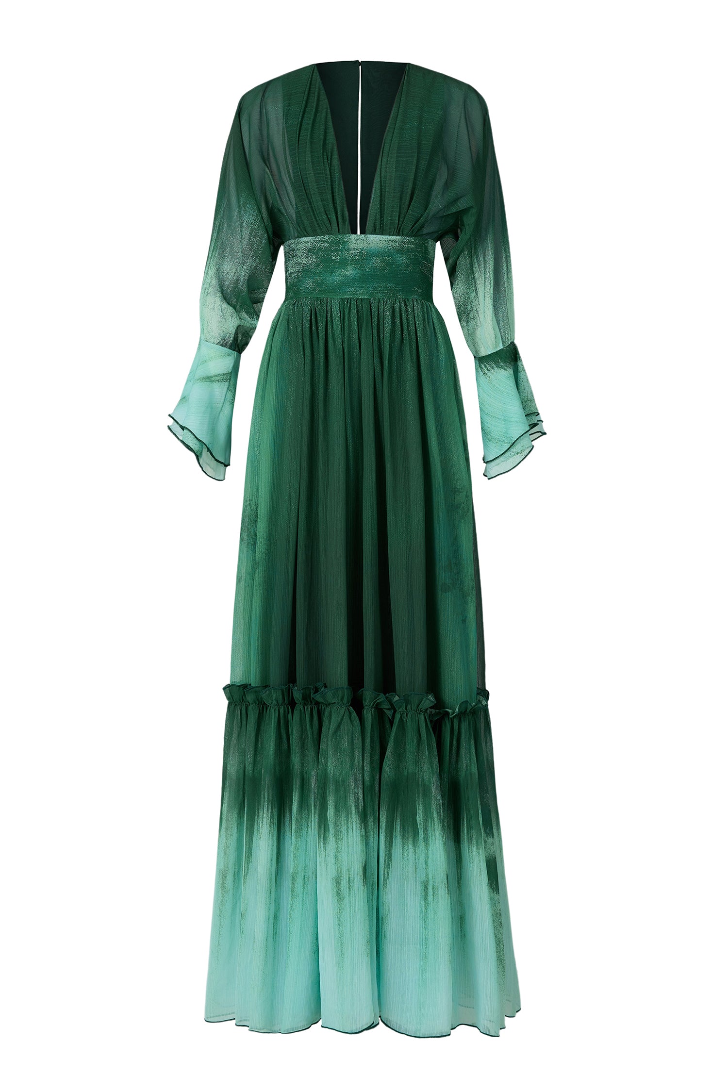 Ombre Chiffon Ruffle Maxi Dress