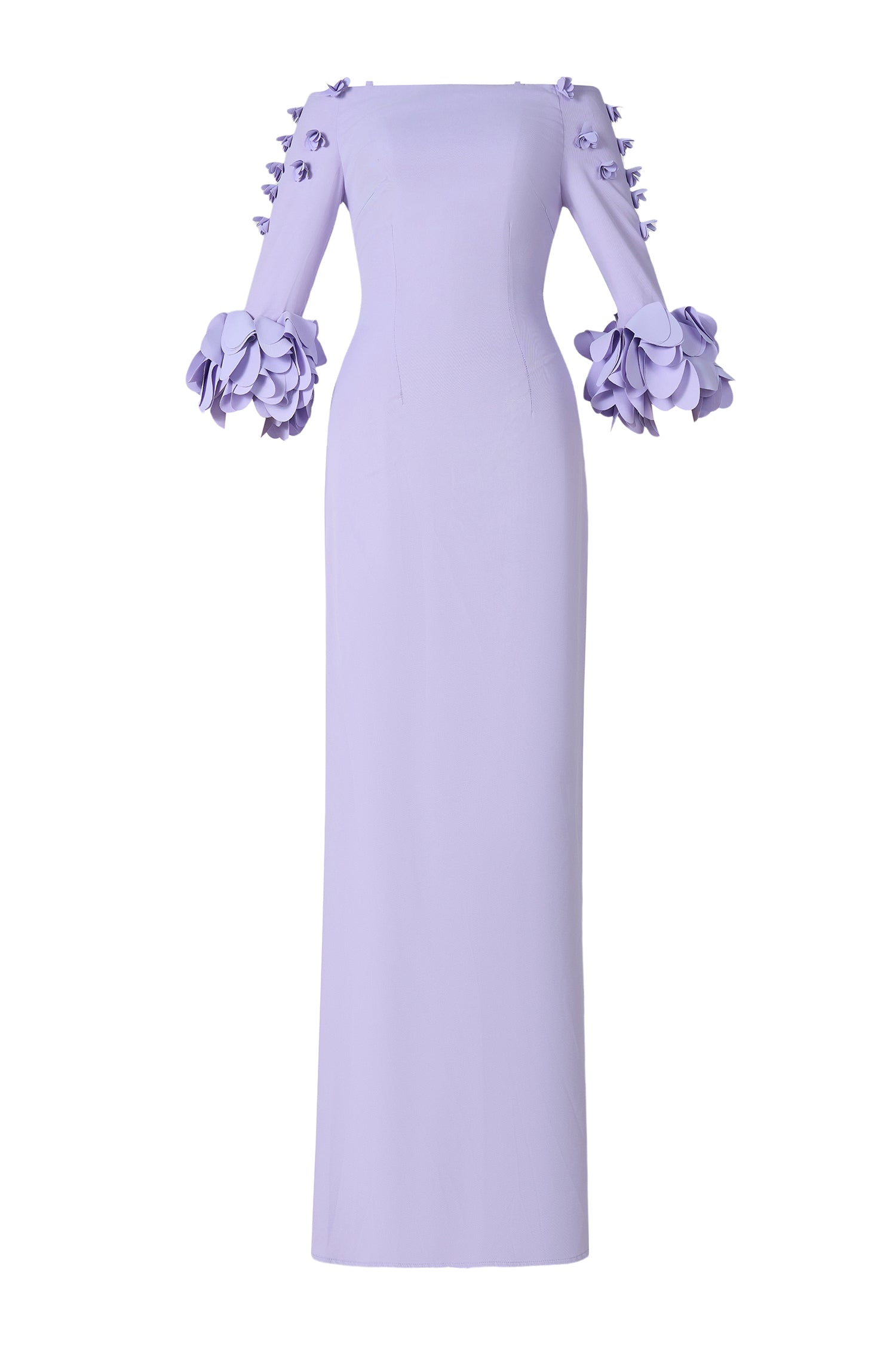 Solid 3D Flower One-Shoulder Maxi Dress