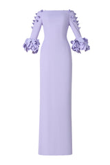 Solid 3D Flower One-Shoulder Maxi Dress