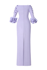 Solid 3D Flower One-Shoulder Maxi Dress