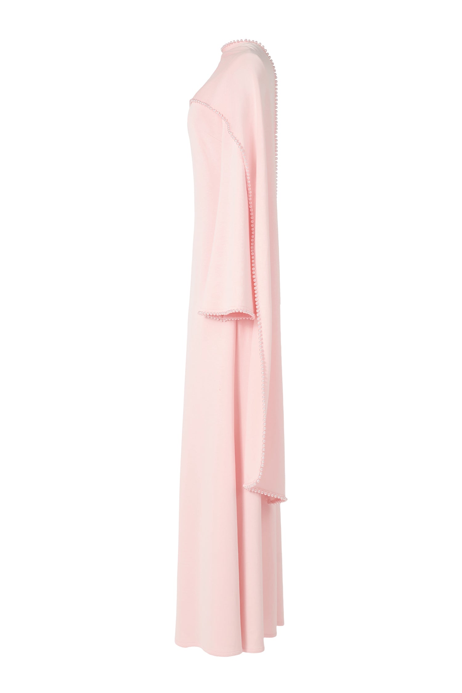 Solid Long Sleeve Faux Pearl Maxi Dress