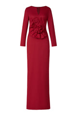 3D Flower Solid Long Sleeve Maxi Dress