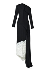 Contrast Color 3D Flower Skew Collar Maxi Dress