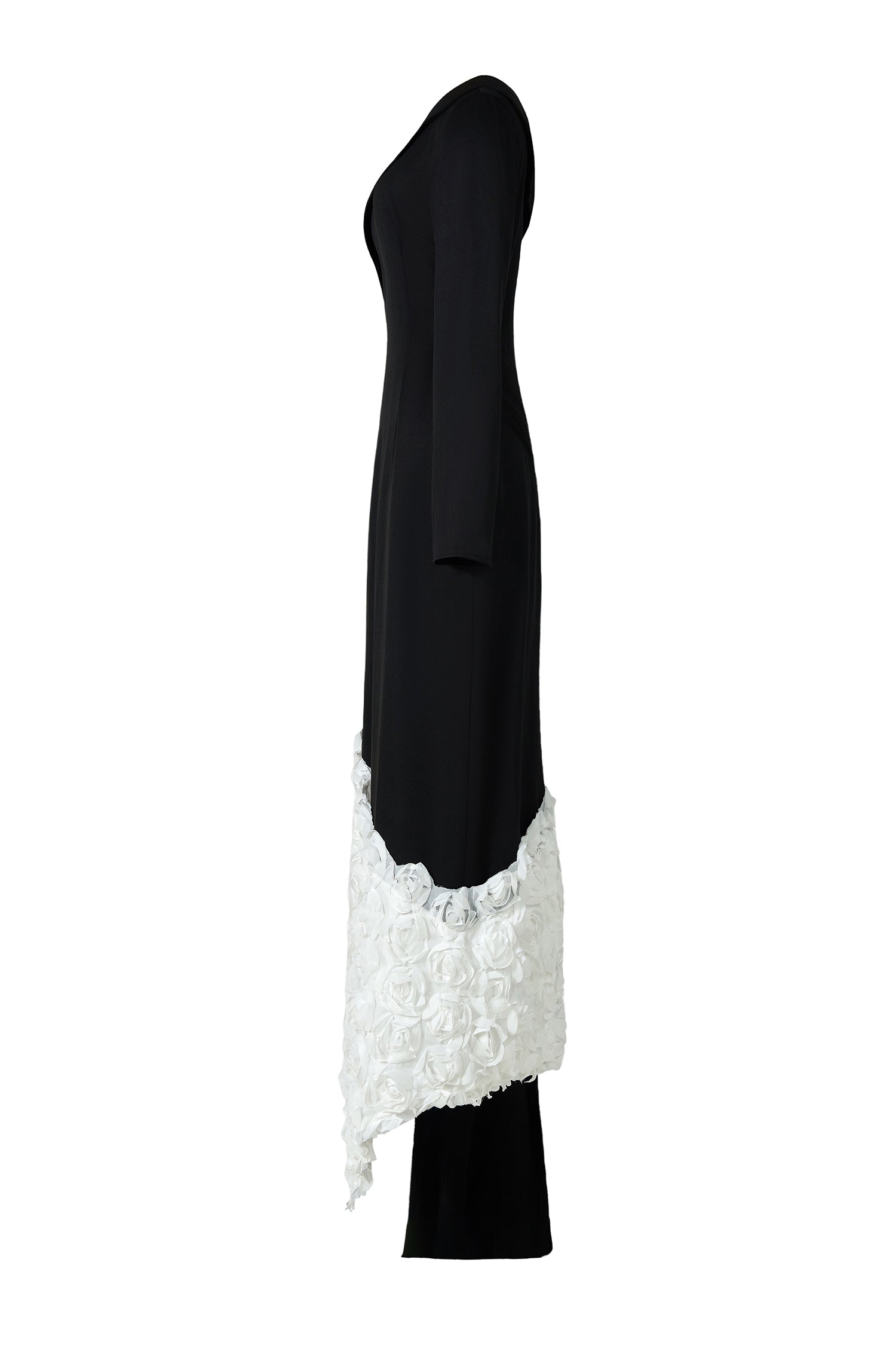 Contrast Color 3D Flower Skew Collar Maxi Dress