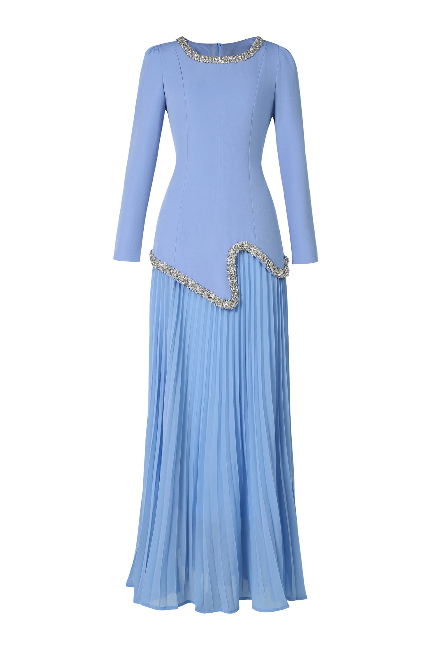 Rhinestone Long Sleeve Top & High Waist Pleated Midi Skirt Set